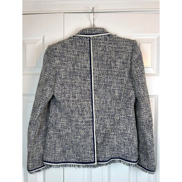 NWOT Veronica Beard Theron Tweed Navy White Frayed Trim Blazer Size 10 - Picture 9 of 14
